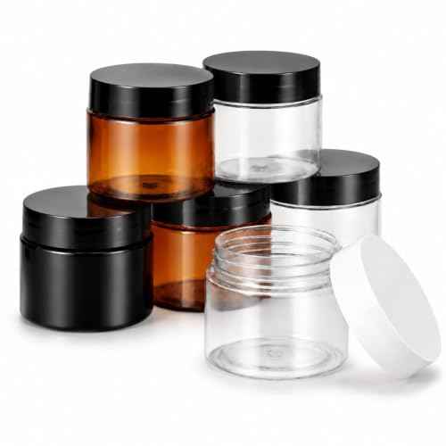6 Pack 2 oz Plastic Jars Containers with Lids Wide (6 Count)