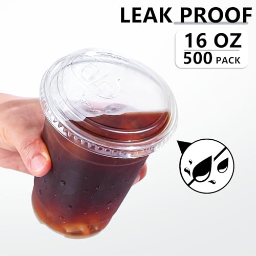 16 oz 500 Pack Clear Plastic Cups with Sip Lids (500 Count)