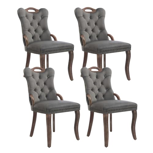 Grey Velvet Upholstered Dining Chairs Set of 4