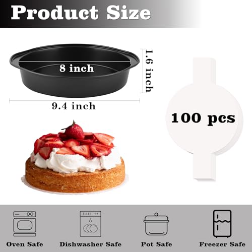 3 Pcs 8 Inch Round Cake Pans with 100 Pieces Parchment Paper (3 Count)