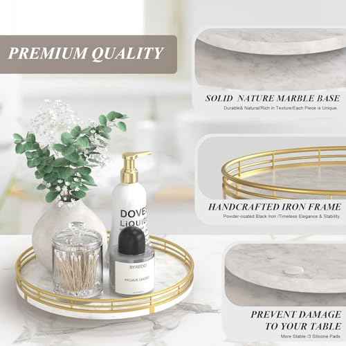 10 Inch White Marble Lazy Susan with Gold Frame