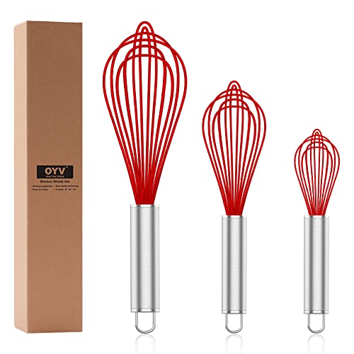 Red Silicone Whisk Set of 3