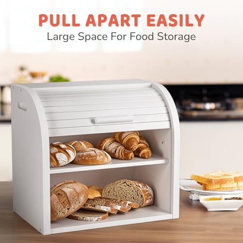 2 Tier Bamboo Bread Box for Kitchen Counter