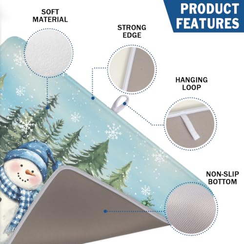 Winter Snowman Blue Dish Drying Mat Xmas Truck Dishes Pad 18"x24" Microfiber Absorbent Drainer Rack Mats Protector for Kitchen Counter Sink