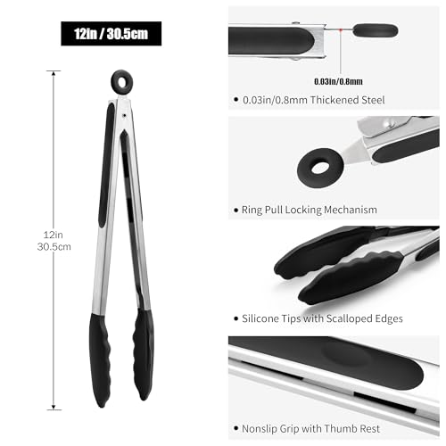 Kitchen Tongs with Silicone Tips for Cooking Serving