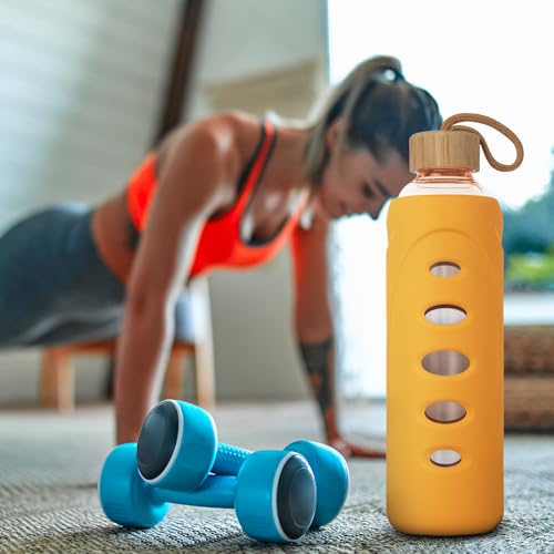 32 oz Narrow Mouth Glass Water Bottle with Windowed Silicone Sleeve