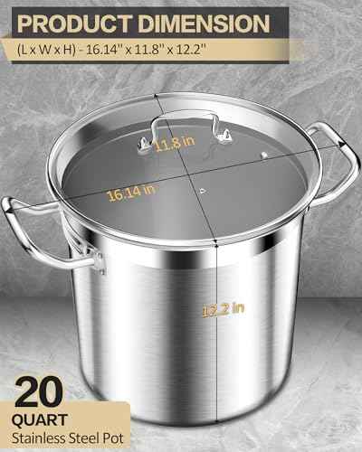 Stainless Steel 20 Quart Stockpot with Tempered Glass Lid