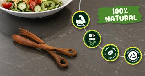 Hand Carved Palm Wood Scissor Tongs for Salad Bread and Pastry Serving