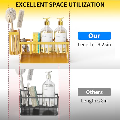 Lemon Yellow Sink Caddy Organzier with High Brush Holder