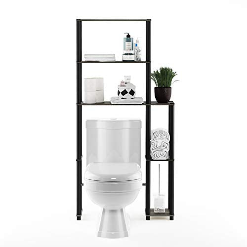 Turn-N-Tube Over The Toilet Storage, 5 Shelves Bathroom Organizer Space Saver Rack, French Oak Grey/Black