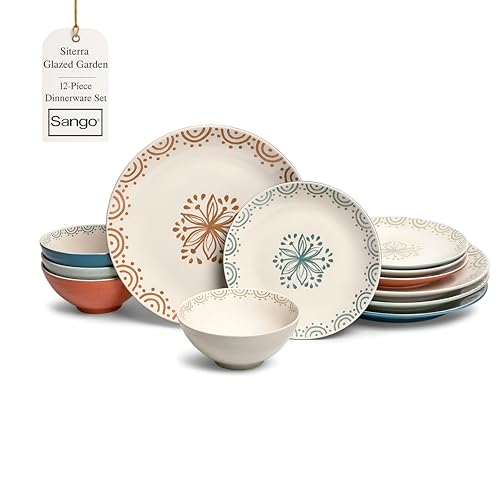 12 Piece Speckled Stoneware Dinnerware Set for 4