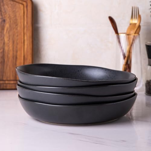 Ceramic 9.75 inch Large Flat Pasta Bowls (4 Count)