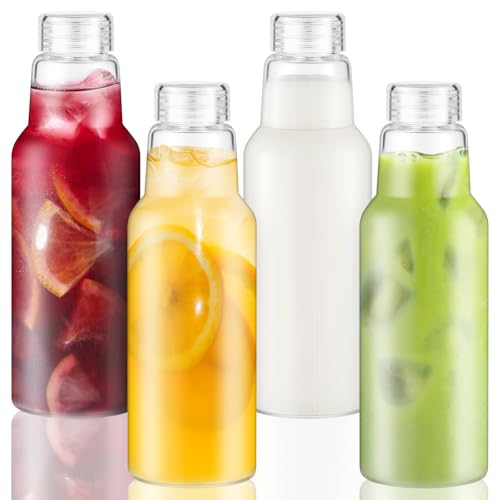 34 Oz Glass Juice Bottles with Lids (4 Count)