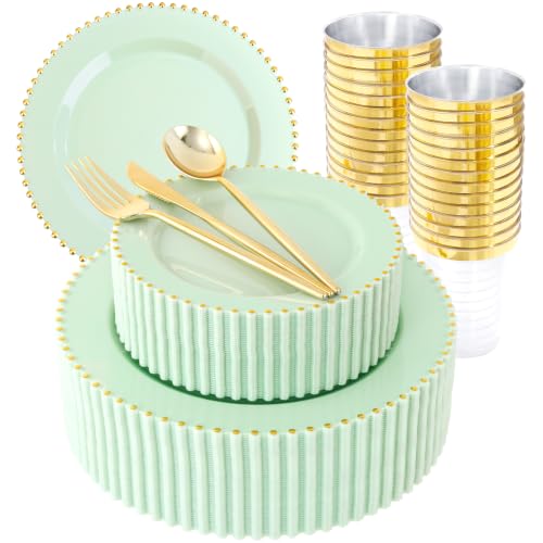 180Pcs Sage Green Plastic Plates for Wedding Party Supplies