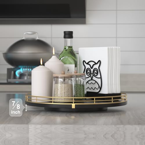12 Inch Oak Lazy Susan Spice Organizer with Gold Metal Rail