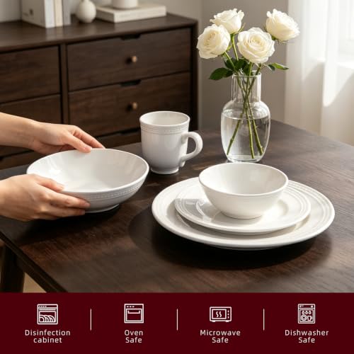 HomeVSS 20 Piece Pearl Dots Stoneware Dinnerware Set