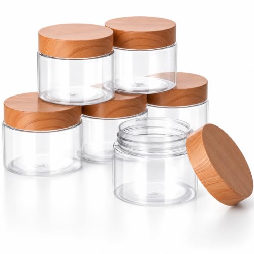 6 Pack 2 oz Plastic Jars Containers with Lids Wide (6 Count)