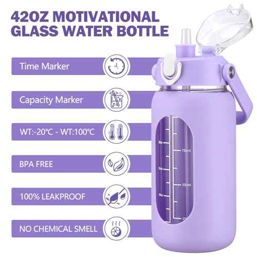 42oz Glass Water Bottles with Straw