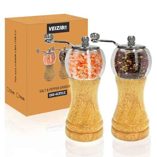 Salt and Pepper Grinder Set Wooden Manual Salt Pepper Mill Set 2pcs 6inch