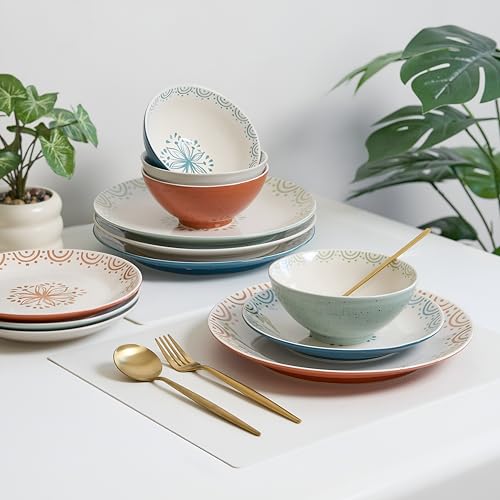 12 Piece Speckled Stoneware Dinnerware Set for 4