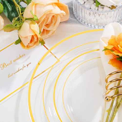 102 Pcs Clear Gold Plastic Plates (102 Count)