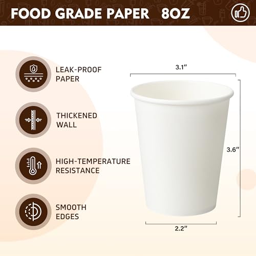 8 oz 500 Pack Coffee Cups White Paper Cups (500 Count)