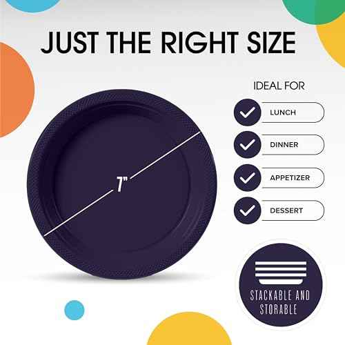 Party Solids Sturdy Navy Plastic Plates 7" Cake Plates 100 Pcs (100 Count)