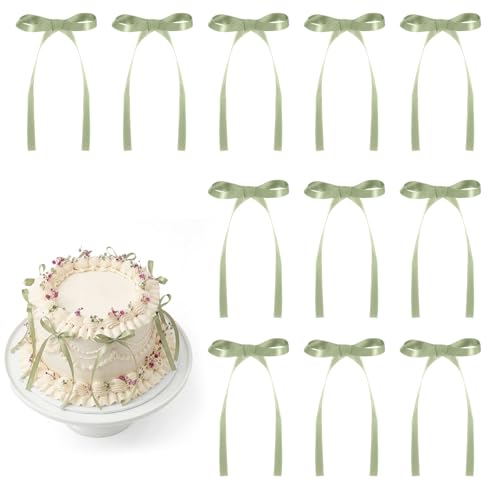30 Pack Sage Green Bow Cake Toppers Ribbon Bows for Cake (30 Count)