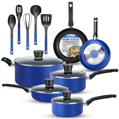 15 Pc Blue Nonstick Cookware Set
