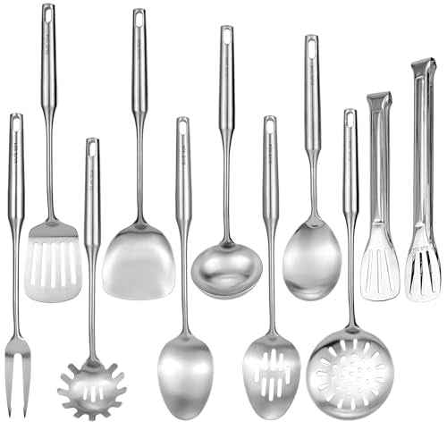 304 18 10 Stainless Steel Kitchen Utensils Set 11 Pcs Long Metal Cooking Utensil