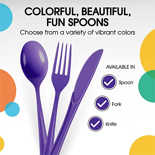 Party Solids Purple Plastic Spoons 200 Pieces Purple Spoons Disposable Utensils Heavy Duty Plastic Cutlery Set Disposable Cutlery Sets Flatware Sets Silverware Set Party Supplies & Party Tableware (200 Count)
