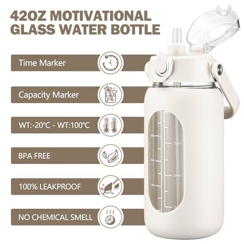 42oz Glass Water Bottles with Straw