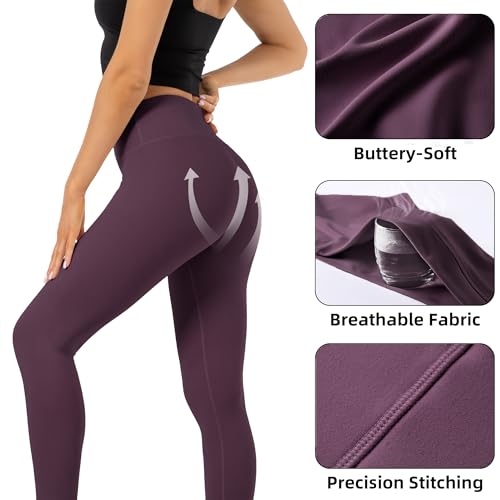 High Waist Butt Lifting Leggings for Women Buttery Soft Breathable Yoga Pants with Hidden Pocket Tummy Control Gym Maroon