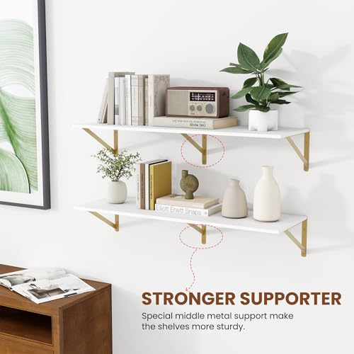 36W x 12D Deep Floating Shelves Set of 2 White & Gold (2 Count)