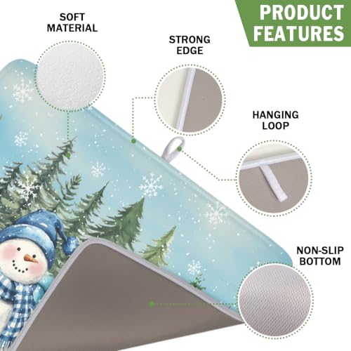 Winter Snowman Blue Dish Drying Mat Xmas Truck Dishes Pad 16"x18" Microfiber Absorbent Drainer Rack Mats Protector for Kitchen Counter Sink
