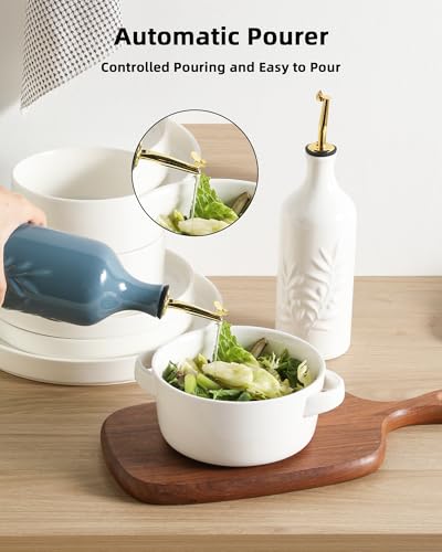 Sweejar Ceramic Olive Oil Dispenser Bottle 20 Oz Relief Opaque Oil Cruet Protects To Reduce Oxidation Suitable for Storage Vinegar