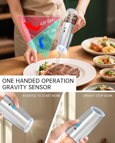 Rechargeable Gravity Electric Salt and Pepper Grinder Set (2 Count)