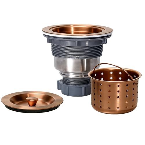 3/1-2 Inch Sink Drain Assembly Antique Copper Kitchen Sink Drain Kit Copper Stainless Steel Sink Basket Strainer Rubber Stopper, Sealing Lid/Removable Deep Waste Basket for Home, Kitchen
