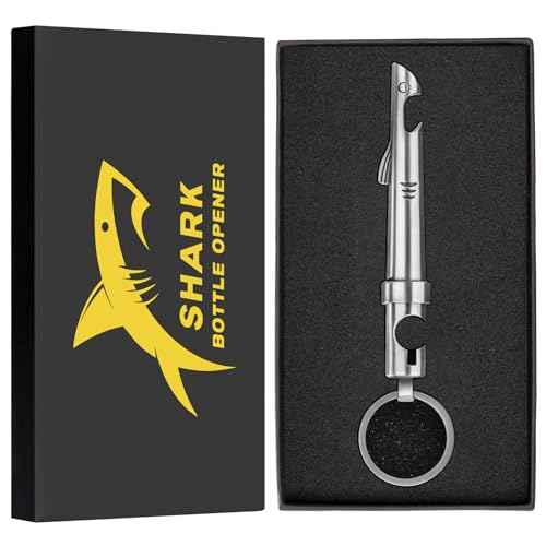 2-in-1 Shark Bottle Opener, Novelty Keychain Corkscrew Wine Opener, Beer Bottle Opener, Wine & Beer Gifts for Men, Father's Day Gifts, Christmas Gifts, Birthday Gifts, Dark Silver