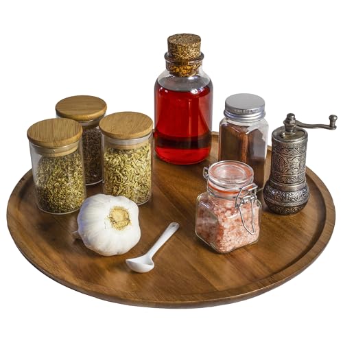 Acacia Wood Lazy Susan Organizer Kitchen Turntable for Cabinet