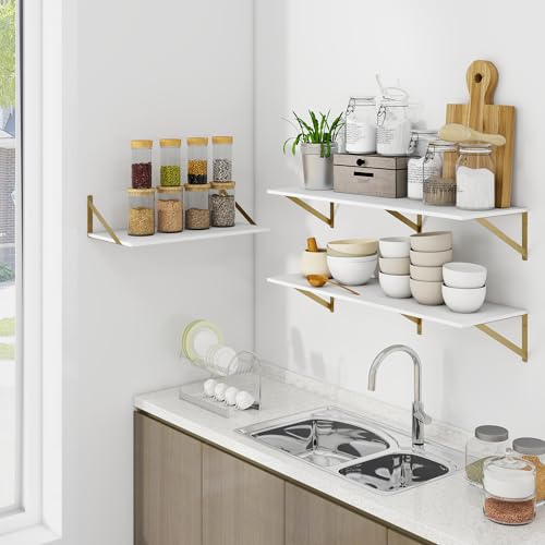 36W x 12D Deep Floating Shelves Set of 2 White & Gold (2 Count)