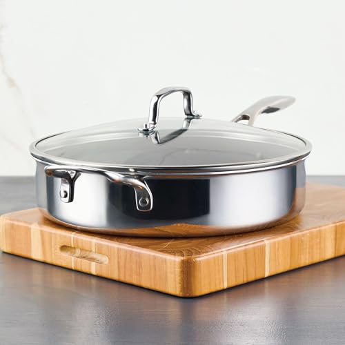 C1 Series Clad Stainless Steel with ScratchDefense Technology Cookware Nonstick Induction Saute Pan with Lid and Helper Handle