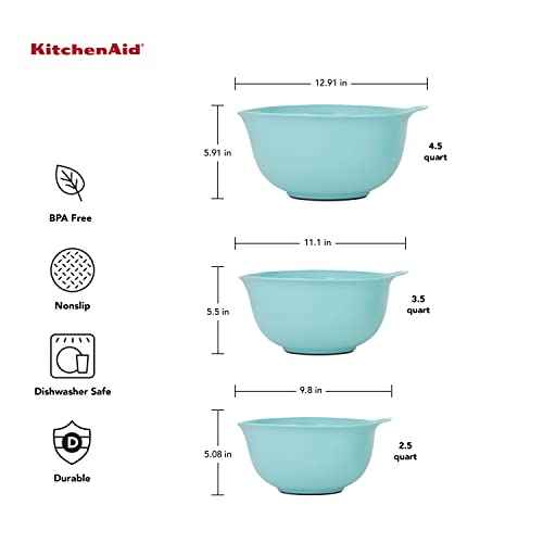 Universal Nesting Plastic Mixing Bowls with Non Slip Base and Pour Spout (3 Count)
