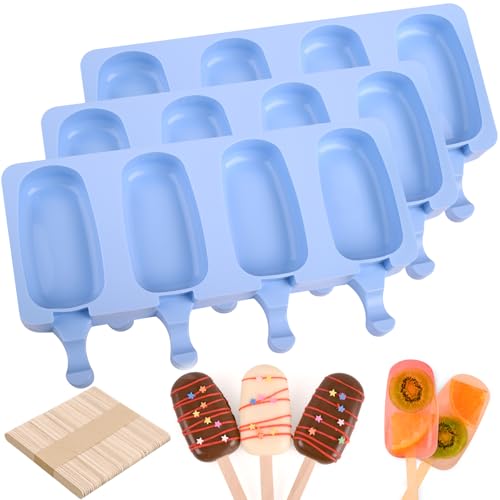 3 Pack Large Silicone Popsicle Molds with 150 Pcs Wooden Sticks (3 Count)