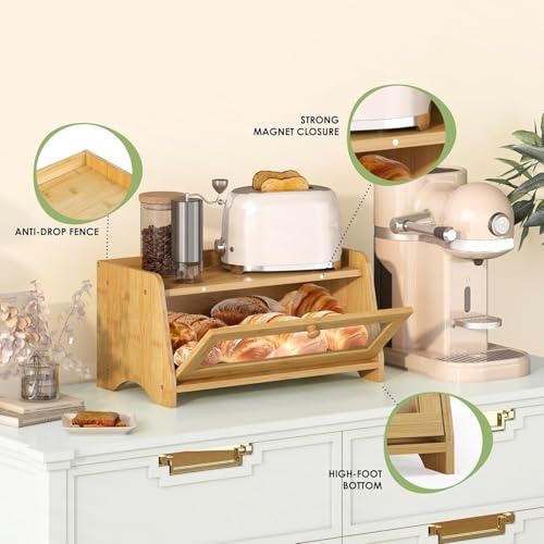 Double Layer Bread Box for Kitchen Countertop