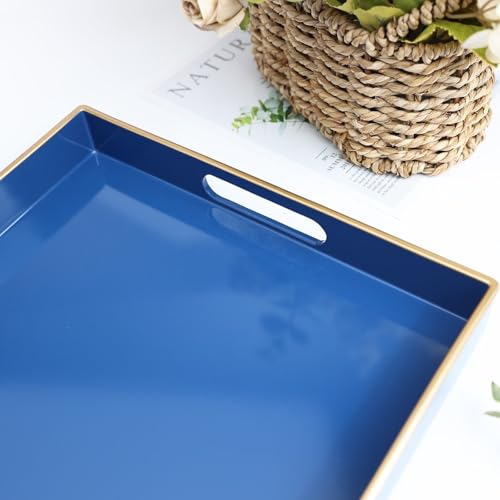Blue Decorative Serving Tray with Handles