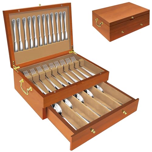 Silverware Storage Box Solid Wood with Lid