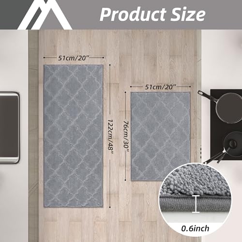 Soft Kitchen Rugs Set of 2 Non Slip 20"x30"+20"x48" (2 Count)
