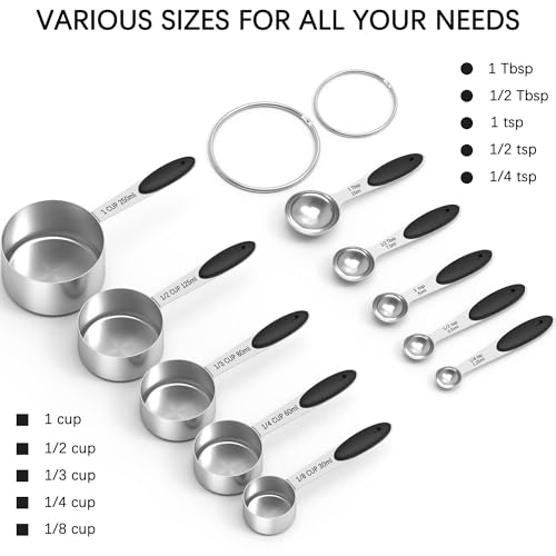 Stainless Steel Measuring Cups and Spoons Set with Silicone Handle