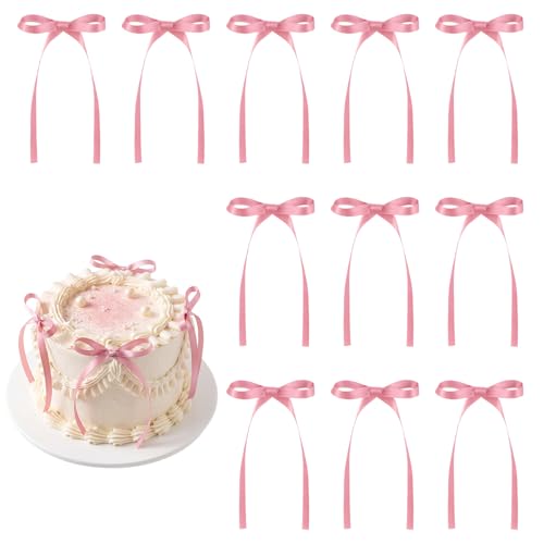 30 Pack Bow Cake Toppers Rose Pink Ribbon Bows for Cake (30 Count)